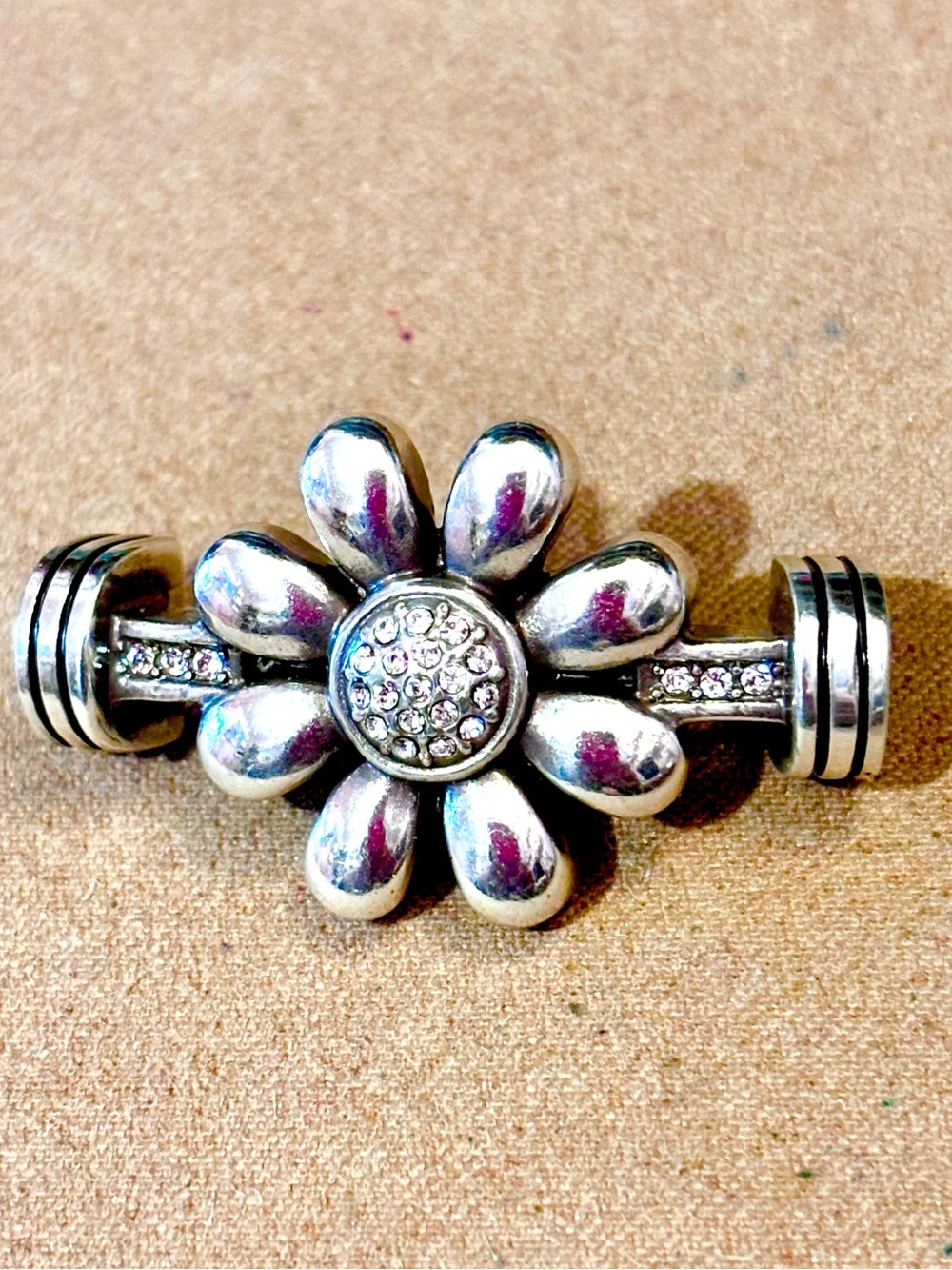 🆕Listing! Brighton Color Clique Cord Flower Ornament Silver w crystals Retired